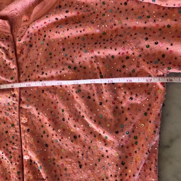 CYNTHIA STEFFE Bead Sequin Coral 3/4 Sleeve Twin Set Medium Vintage - Picture 16 of 17